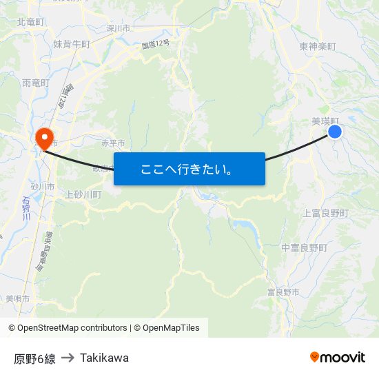 原野6線 to Takikawa map