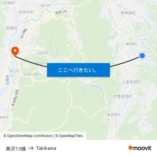 美沢13線 to Takikawa map