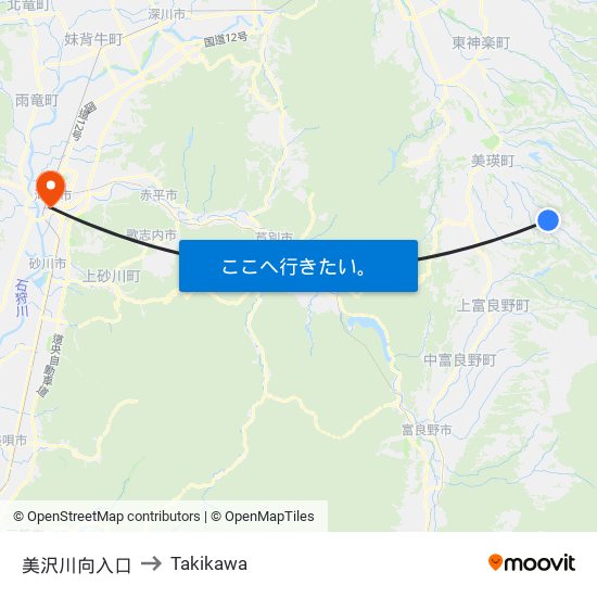 美沢川向入口 to Takikawa map