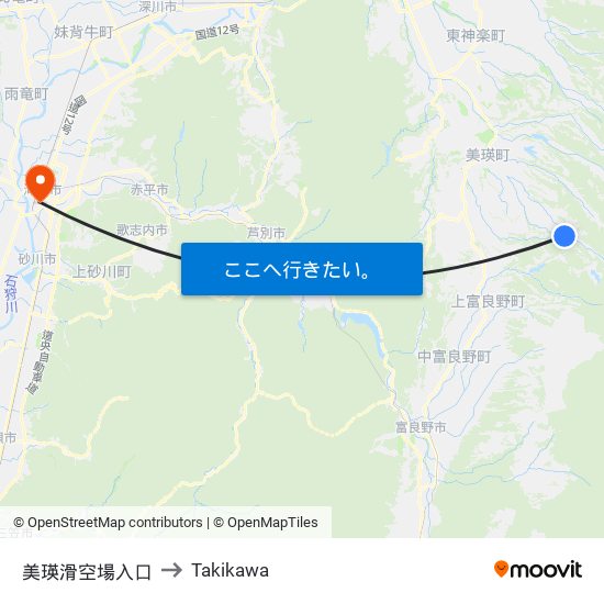 美瑛滑空場入口 to Takikawa map