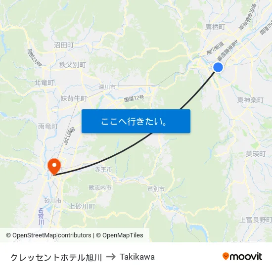クレッセントホテル旭川 to Takikawa map