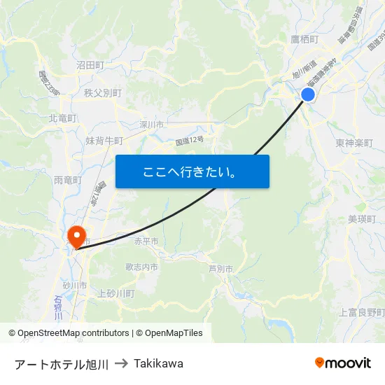 アートホテル旭川 to Takikawa map