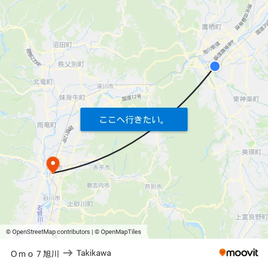 Ｏｍｏ７旭川 to Takikawa map