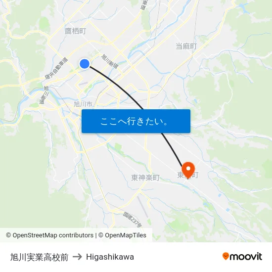 旭川実業高校前 to Higashikawa map