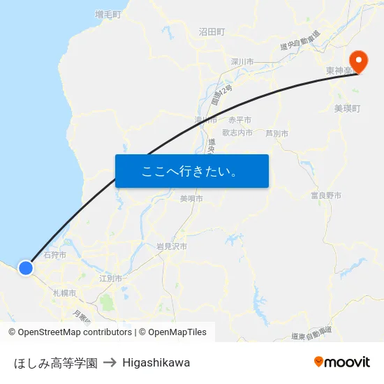 ほしみ高等学園 to Higashikawa map
