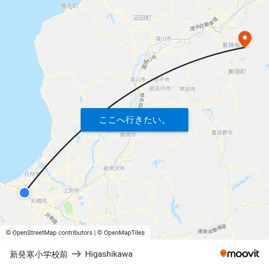 新発寒小学校前 to Higashikawa map