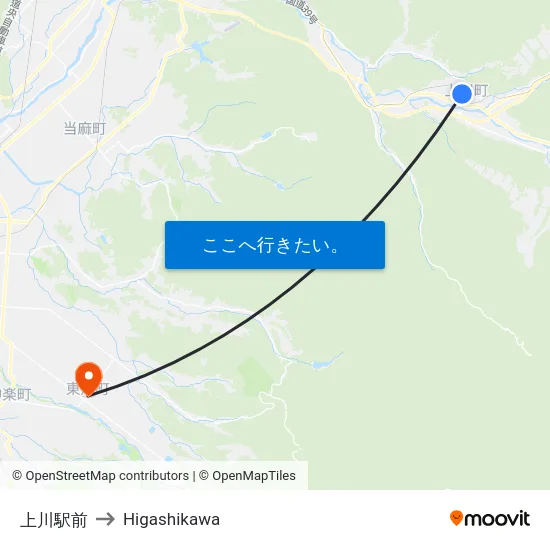 上川駅前 to Higashikawa map