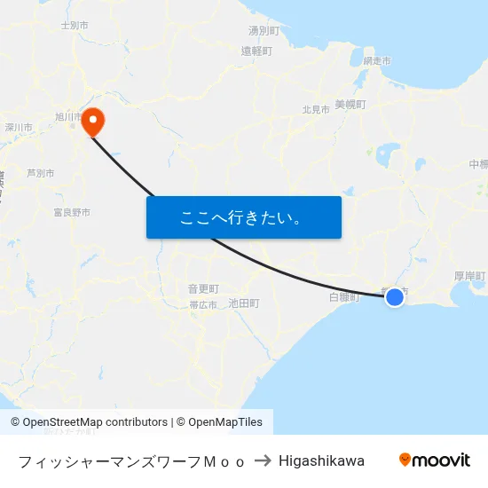 フィッシャーマンズワーフＭｏｏ to Higashikawa map