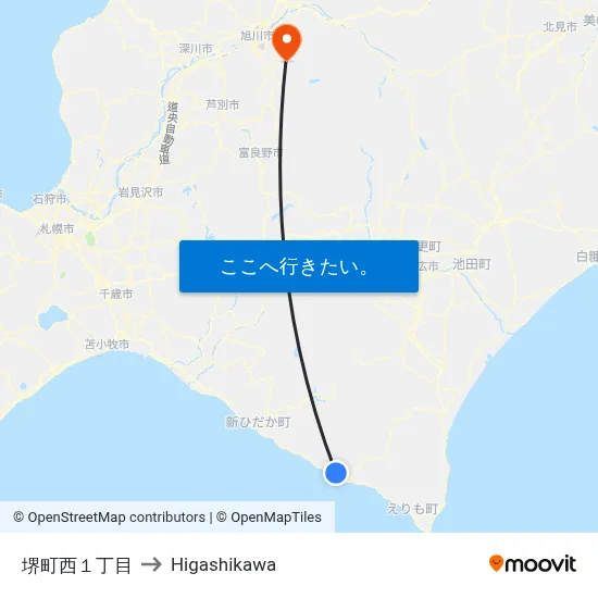 堺町西１丁目 to Higashikawa map