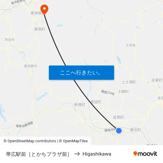 帯広駅前［とかちプラザ前］ to Higashikawa map