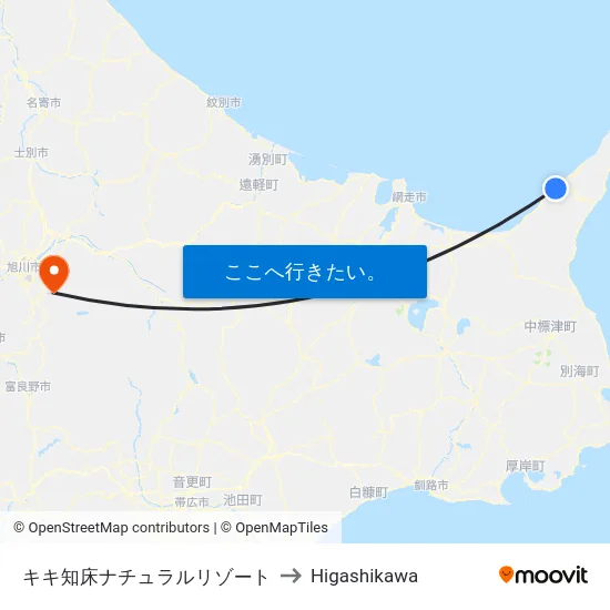 キキ知床ナチュラルリゾート to Higashikawa map