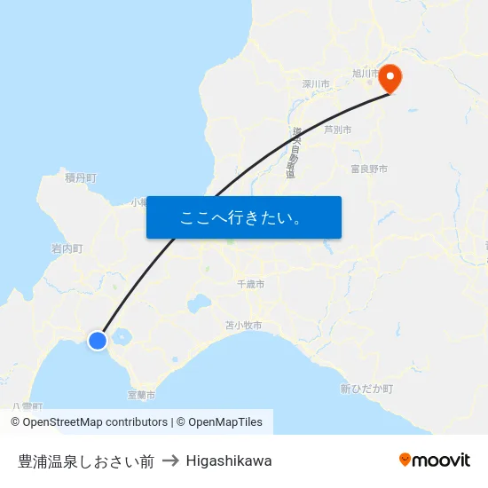豊浦温泉しおさい前 to Higashikawa map