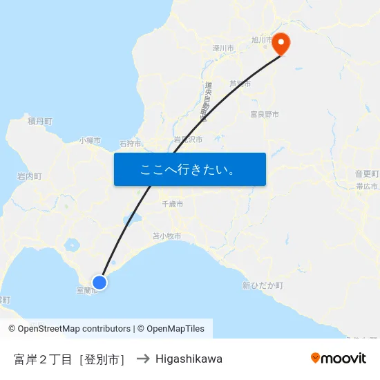 富岸２丁目［登別市］ to Higashikawa map