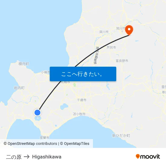 二の原 to Higashikawa map