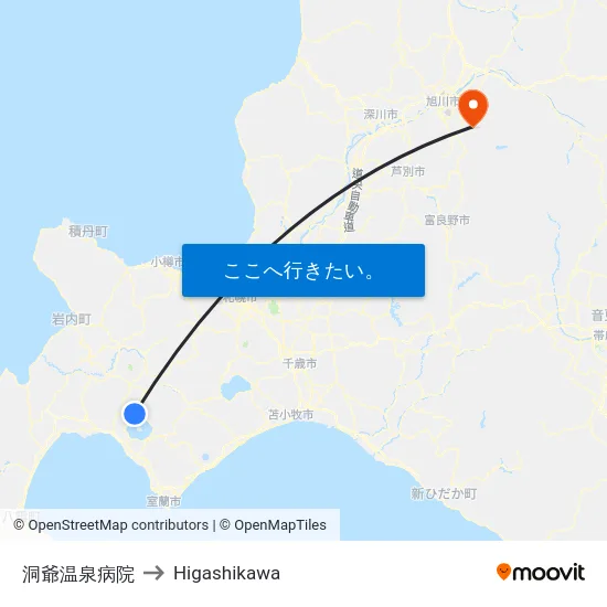洞爺温泉病院 to Higashikawa map
