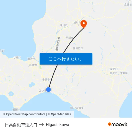 日高自動車道入口 to Higashikawa map