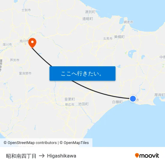 昭和南四丁目 to Higashikawa map
