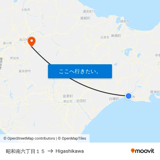 昭和南六丁目１５ to Higashikawa map