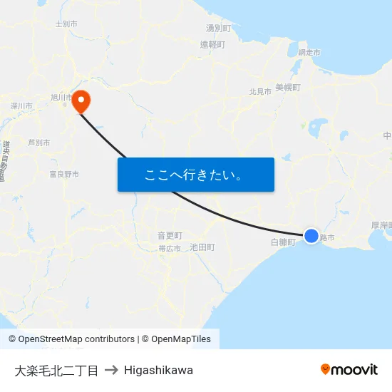 大楽毛北二丁目 to Higashikawa map