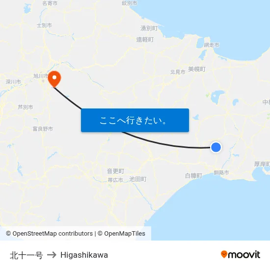 北十一号 to Higashikawa map