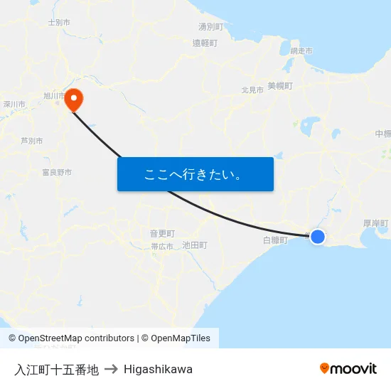 入江町十五番地 to Higashikawa map