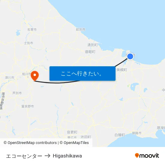 エコーセンター to Higashikawa map