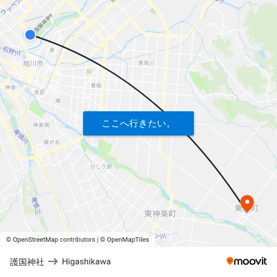 護国神社 to Higashikawa map