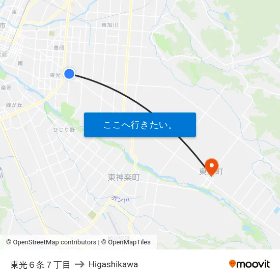 東光６条７丁目 to Higashikawa map