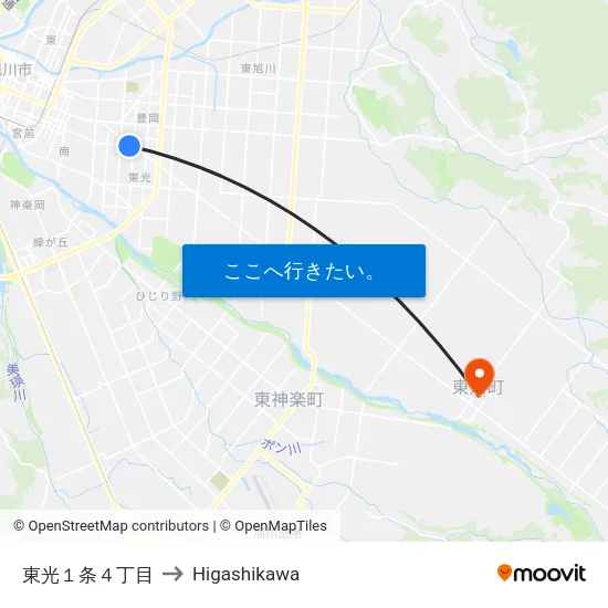 東光１条４丁目 to Higashikawa map