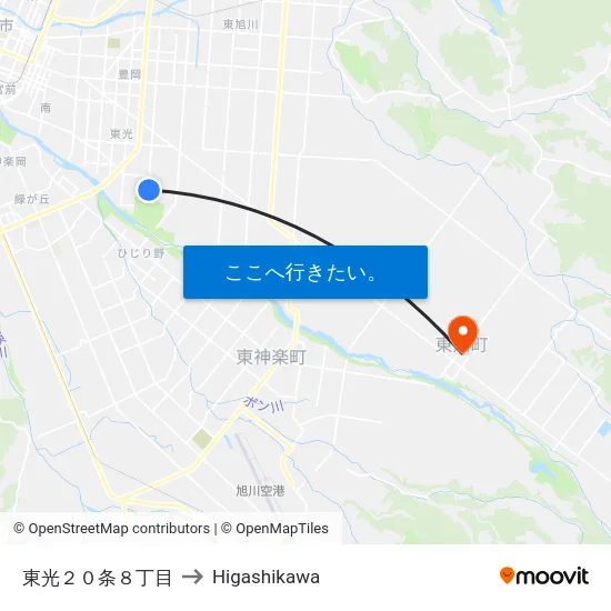 東光２０条８丁目 to Higashikawa map
