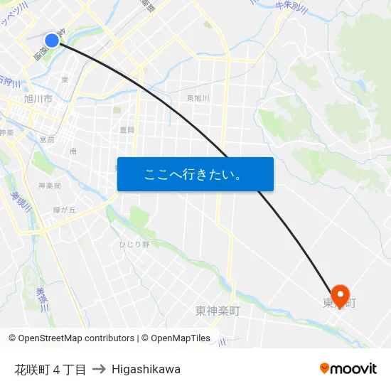 花咲町４丁目 to Higashikawa map