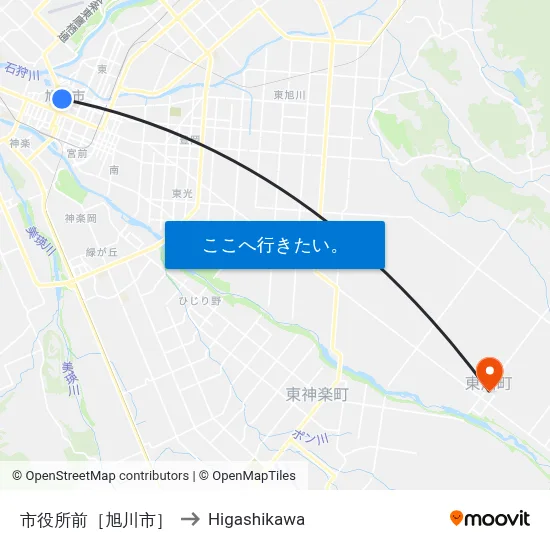 市役所前［旭川市］ to Higashikawa map