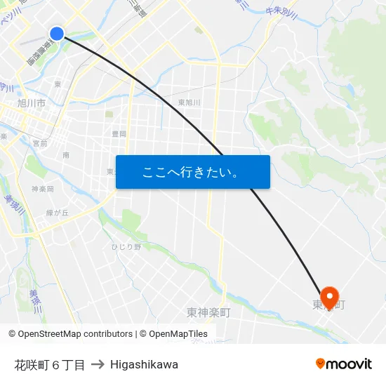 花咲町６丁目 to Higashikawa map