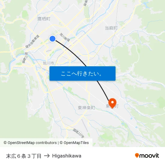 末広６条３丁目 to Higashikawa map
