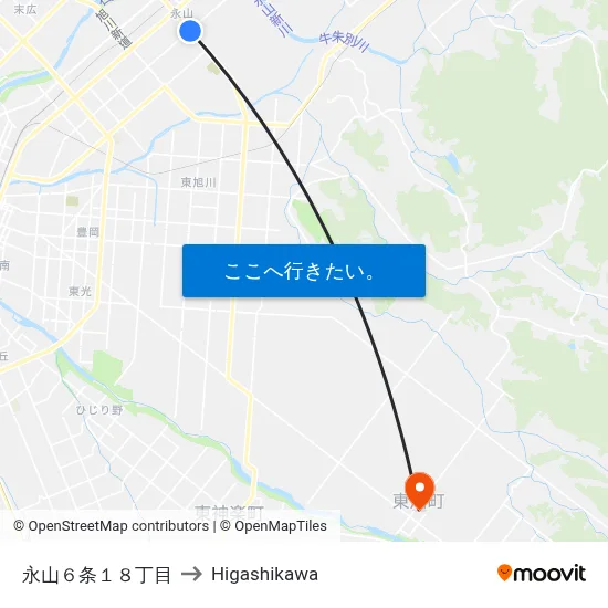 永山６条１８丁目 to Higashikawa map