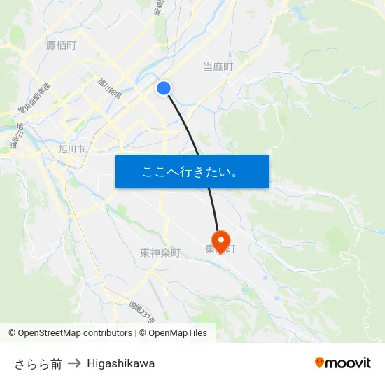 さらら前 to Higashikawa map