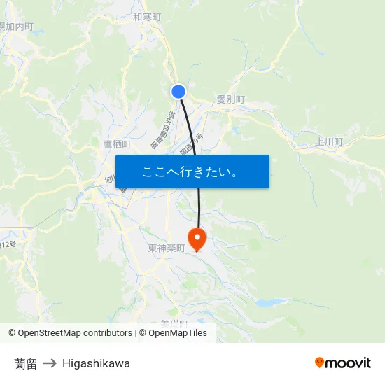 蘭留 to Higashikawa map