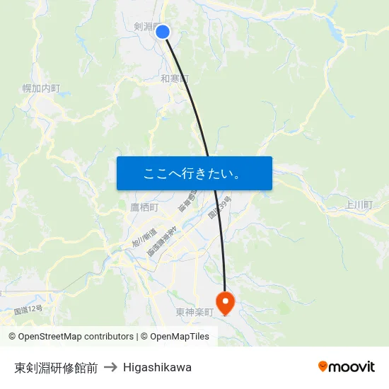 東剣淵研修館前 to Higashikawa map