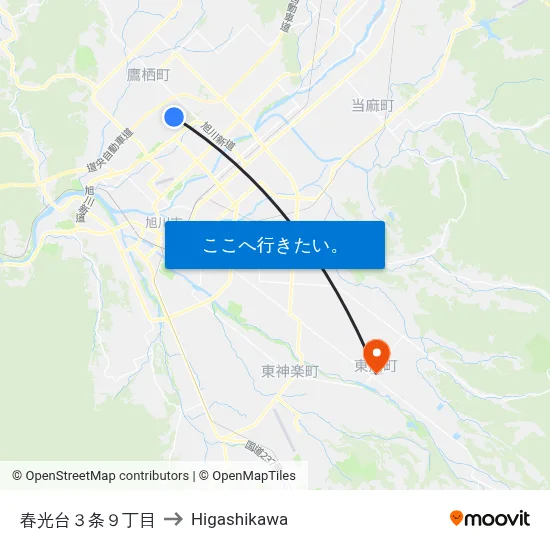 春光台３条９丁目 to Higashikawa map