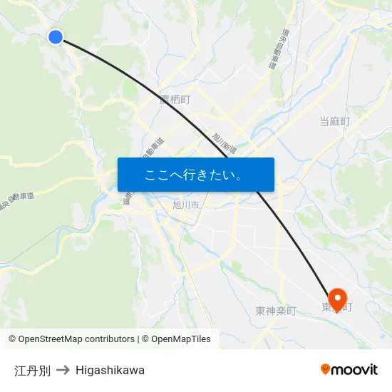 江丹別 to Higashikawa map