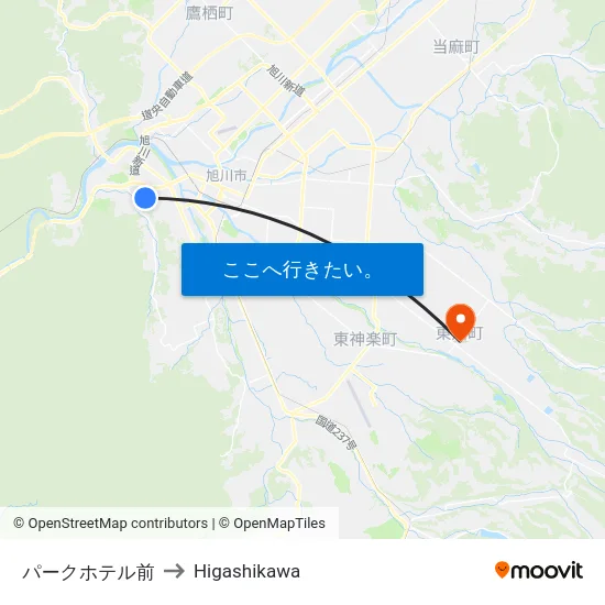 パークホテル前 to Higashikawa map