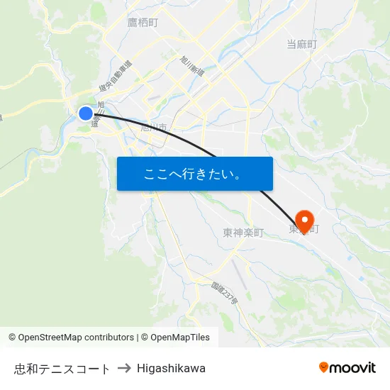 忠和テニスコート to Higashikawa map