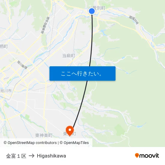 金富１区 to Higashikawa map