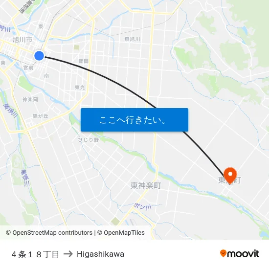 ４条１８丁目 to Higashikawa map