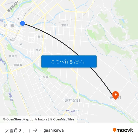大雪通２丁目 to Higashikawa map