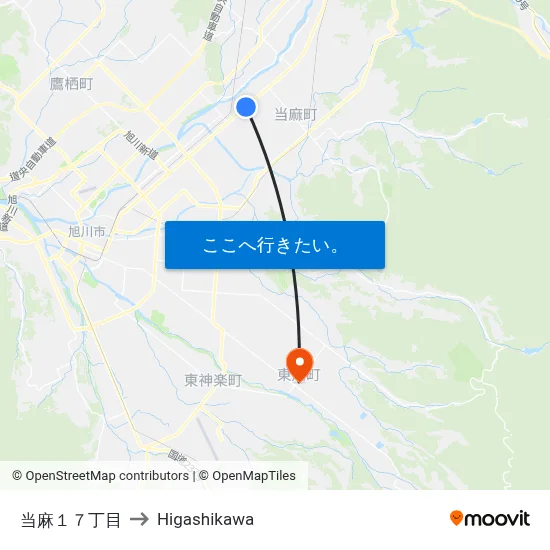 当麻１７丁目 to Higashikawa map