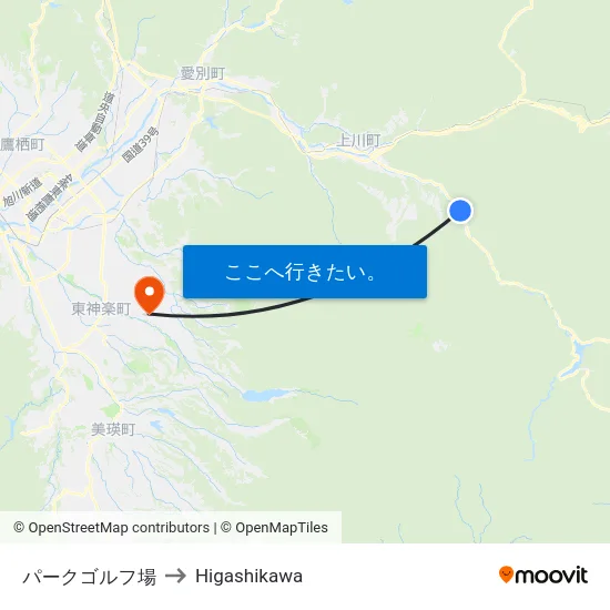 パークゴルフ場 to Higashikawa map
