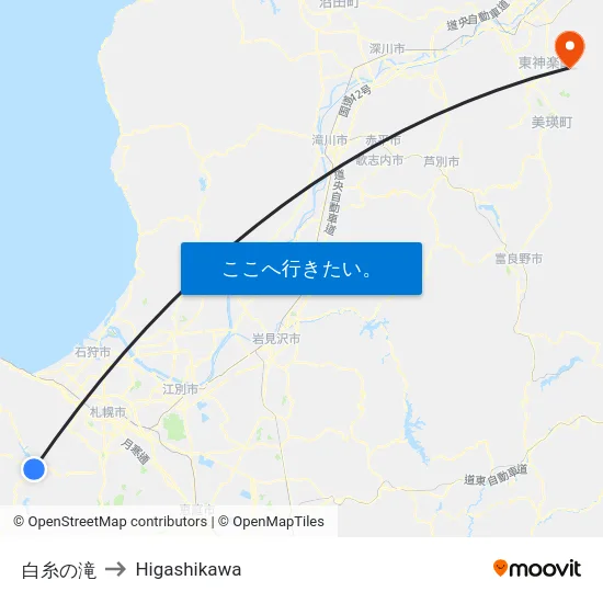 白糸の滝 to Higashikawa map