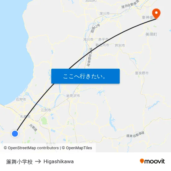 簾舞小学校 to Higashikawa map