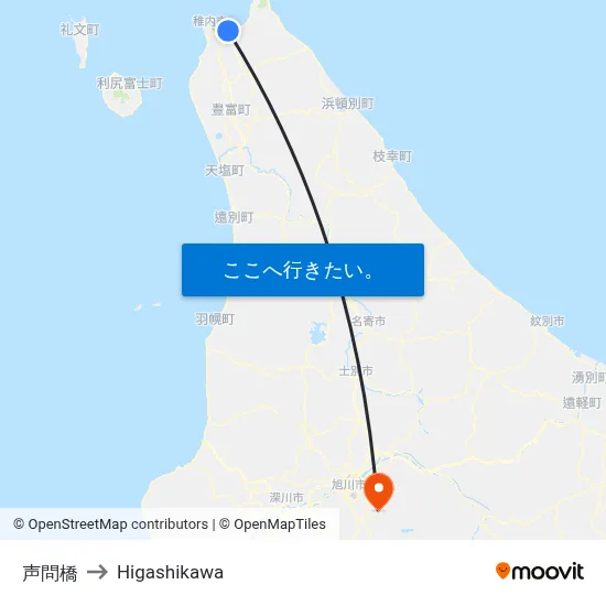 声問橋 to Higashikawa map